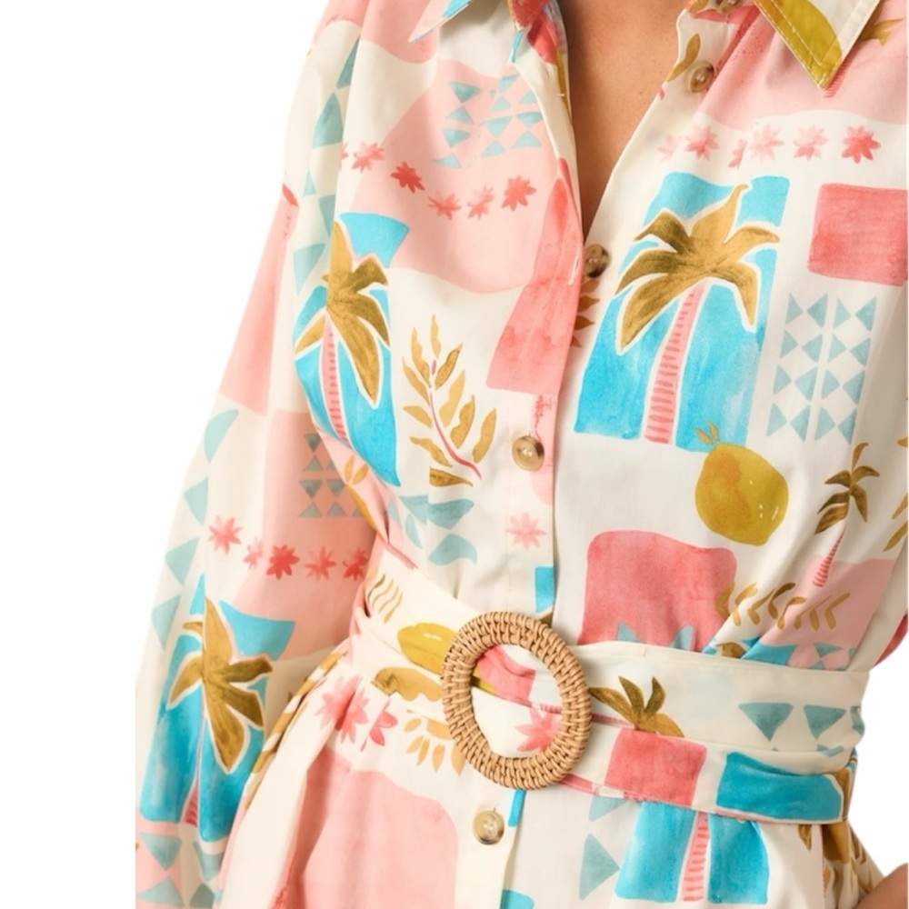 Tropical Print Button Front Midi Dress -NWT - Picture 3 of 3